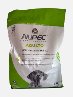 Alimento para perro marca Nupec, Super Premium para adulto, de 5 kg.